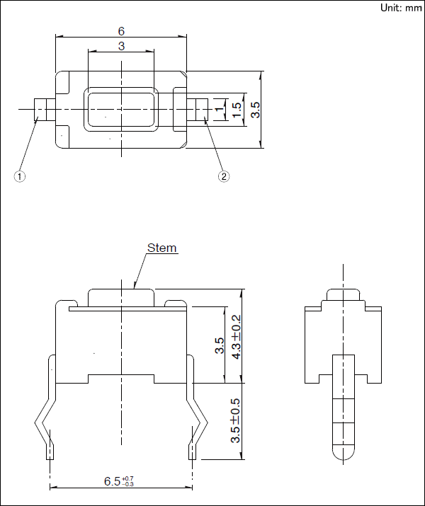 6.0×3.5×4.3mm	 interruptores táctiles 0.98N