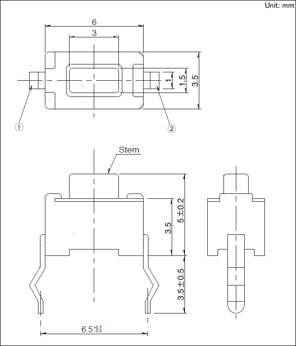 6.0×3.5×5.0mm टैक्ट स्विच 0.98N